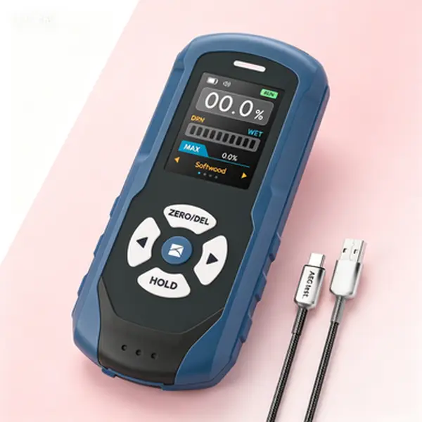 AWT-380 Pinless Moisture Meter, Cost-Effective Rechargeable Color Display Detector with Adjustable Alarm Thresholds, Data Records, Non-Destructive Leak Finder for Home Wood, Building Materials