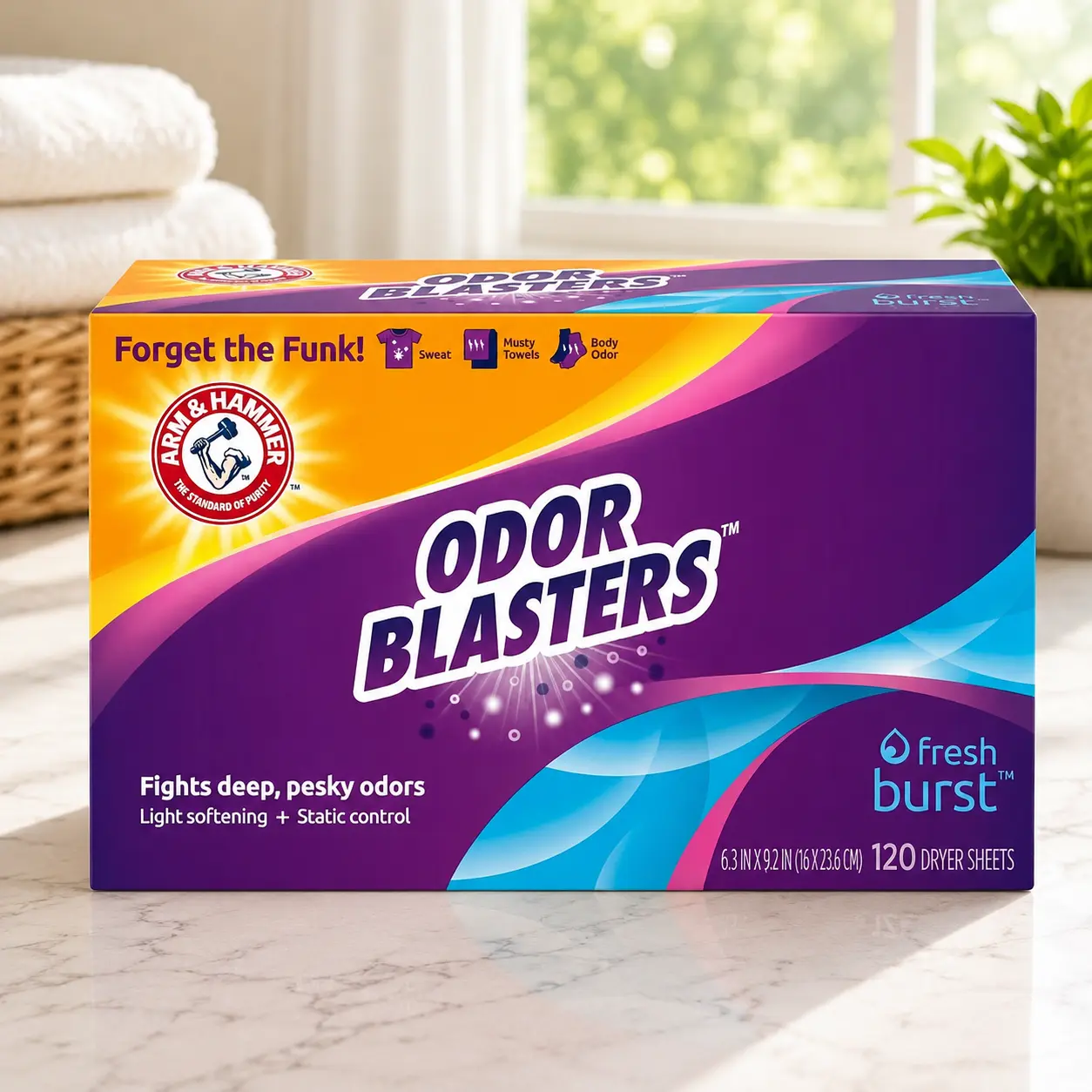 Arm & Hammer Odor Blaster Dryer Sheets - Fresh Burst Scent, 120 Count, Household Items for Home Care