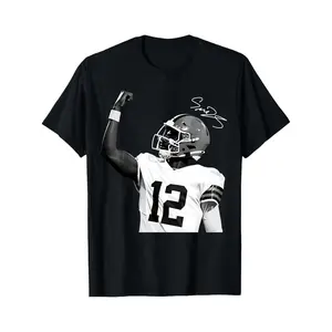 Black T Shirt With Football Player Number 12 And Signature Print For Sports Fans And Casual Wear