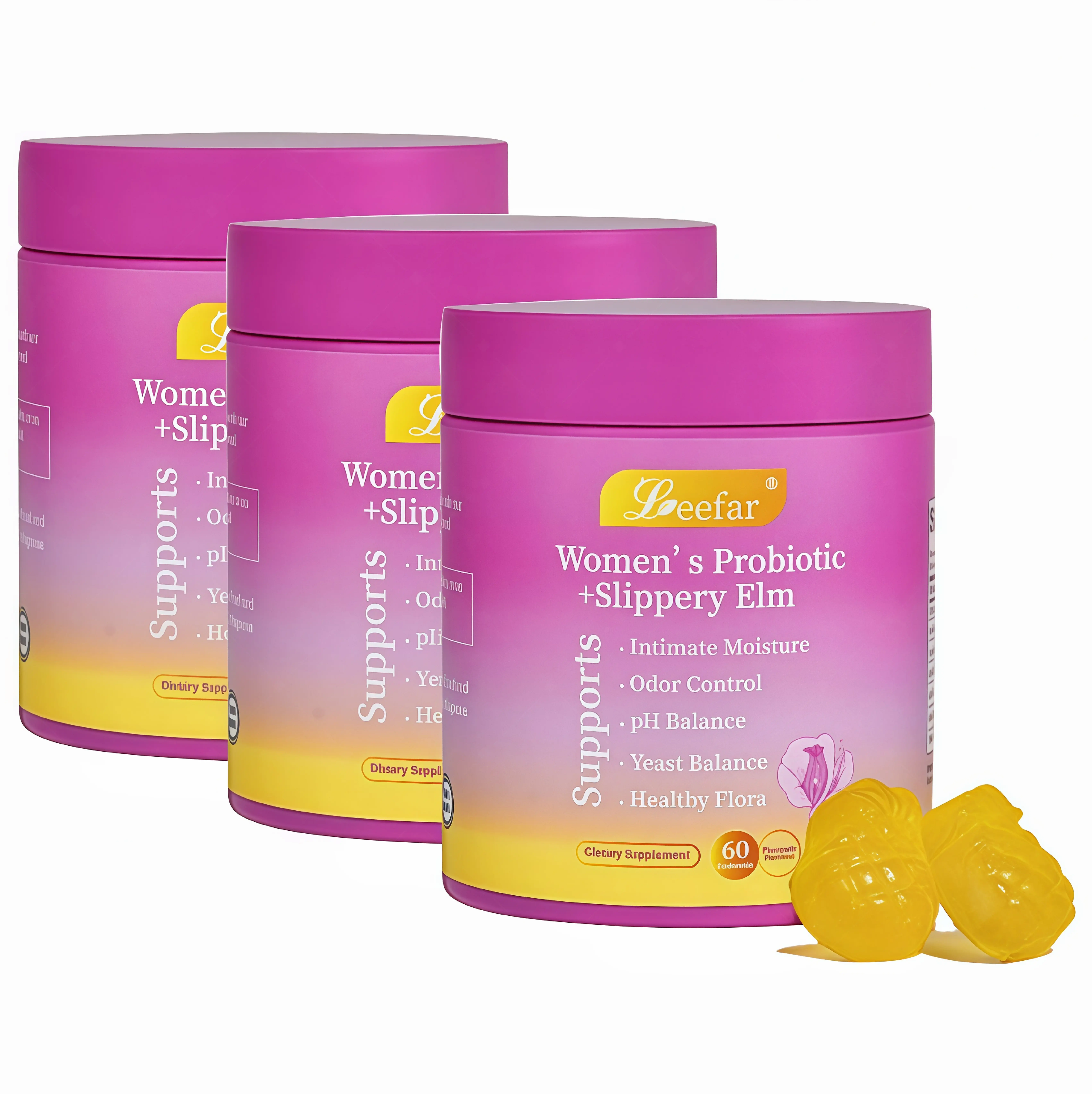 3 Piece LEEFAR Her Probiotics Gummies WW - All in One Solution with Slippery Elm and Prebiotics & Lactobacillus Probiotic Blend for Women's pH Balance and Dryness Hawaiian Pineapple Gummies Dietary Supplement
