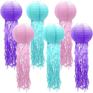 6 count  Jellyfish Paper Lanterns for  Theme Party Wedding  Birthday  Shower Party   Themed Party Jellyfish Decorations (Pure Color)