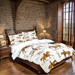 3-Piece Bedding Set Horse Knight Print (1 Fitted Sheet + 2 Pillowcases), Personalized Bedroom Linen, All-Season Comfort, Perfect Relaxation