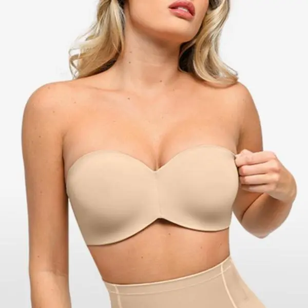 Popilush Women's Seamless Wireless No Underwire Push Up Shapewear Bra Strapless Bralette with Removable Adjustable Straps Supportive Deep V Comfort Everyday Bra