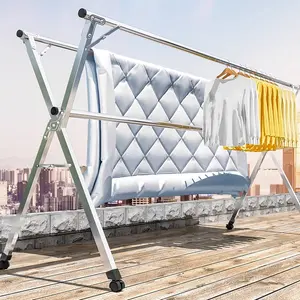 Clothes Drying Rack Clothing Folding Indoor Outdoor, Heavy Duty Stainless Steel Laundry Drying Rack, Foldable Portable Garment Rack with 30 Windproof Hooks