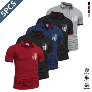 Men’s 5-piece polo shirt set; men’s casual polo shirts; solid color buttoned basic design that is versatile; suitable for bowling and golf; ideal for everyday wear and summer business styles.