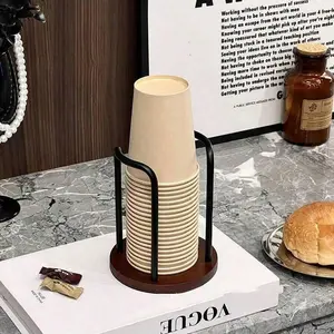 Walnut Style Desktop Cup Dispenser, Disposable Paper Cup Holder for Coffee Table, Home Kitchen Organizer and Storage Rack