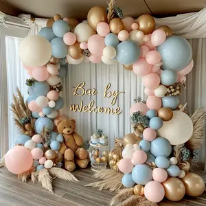 Gender Reveal Balloon Arch Kit, Dusty Pink and Blue Balloons Chrome Gold Sand White Balloons for Gender Reveal Boho Bachelorette Birthday  Shower Bridal Bear Theme Decorations