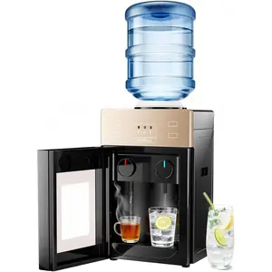 Top-Loading Countertop Dispenser for 1.2 to 5 Gallon, Hot & Cold Dispenser with Rotating Dual Spout, No-Press Dispensing, Visual Door Cover for, Office, Bedside Use