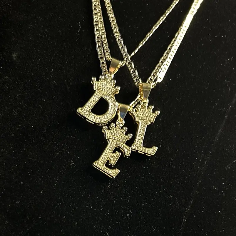 Dainty Initial Necklace - 22-In Gold-Plated Chain, Crown-Designed Personalized Name Pendant, Affordable Fashion Costume Jewelry, Birthday Gift Jewelry, Exquisite Accessory for Personalized Gift Seekers, Dainty Initial Necklaces
