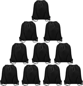 Drawstring Backpacks Bulk 10 Pieces String Bags Customized Bags for Party Gym Sport Trip - Black