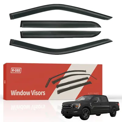 thumbnail image 2 of In-Channel Dark Smoke Sun Rain Visors For 2021-2025 Ford F-150 SuperCrew – Shatterproof 2 of 5