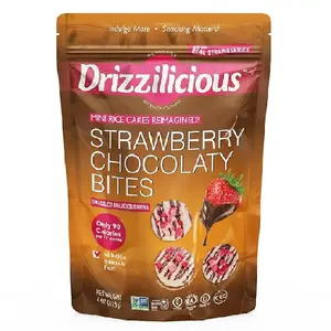 Drizzilicious Frosted Strawberry Bites, Mini Rice Cakes, with Chia Quinoa & Flax, 90 Calories, Family Size, 8 oz 1 Bag