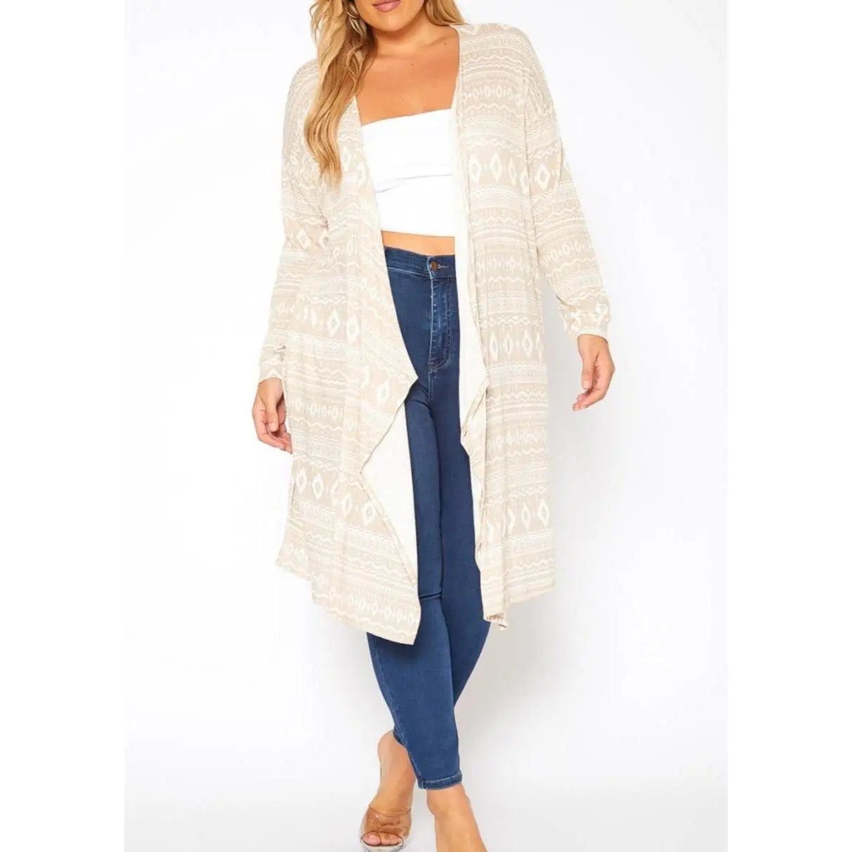 Hi Curvy Plus Size Aztec Print Long Cardigan