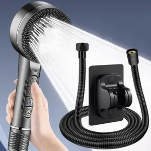 Shower Head Set, 3 Counts/set Including 4 Modes Handheld Shower Head & 1.5m Hose & Punch Free Wall Mounted Holder, Bathroom Shower Equipment, Shower Head Ensemble
