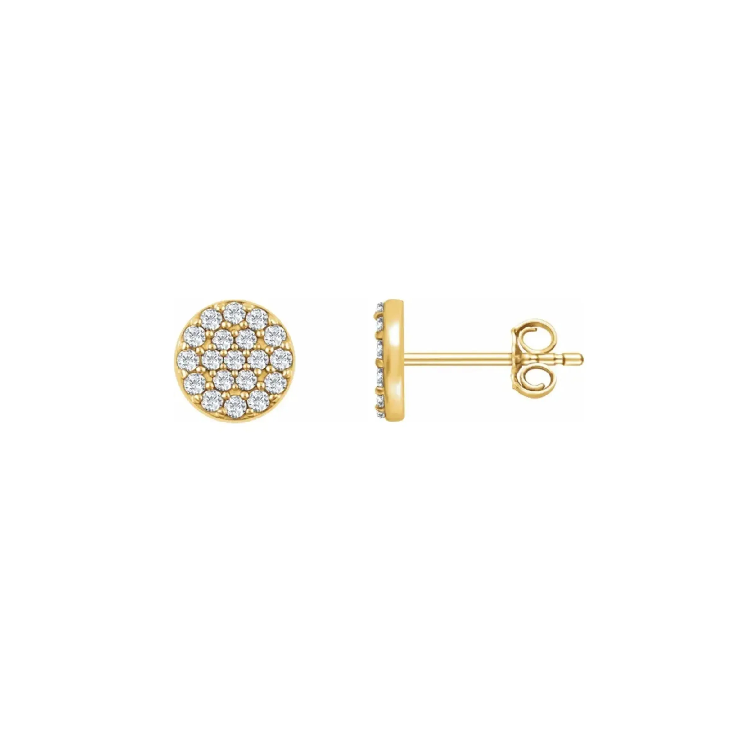 Round Pavé Diamond Stud Earrings in 14K Gold