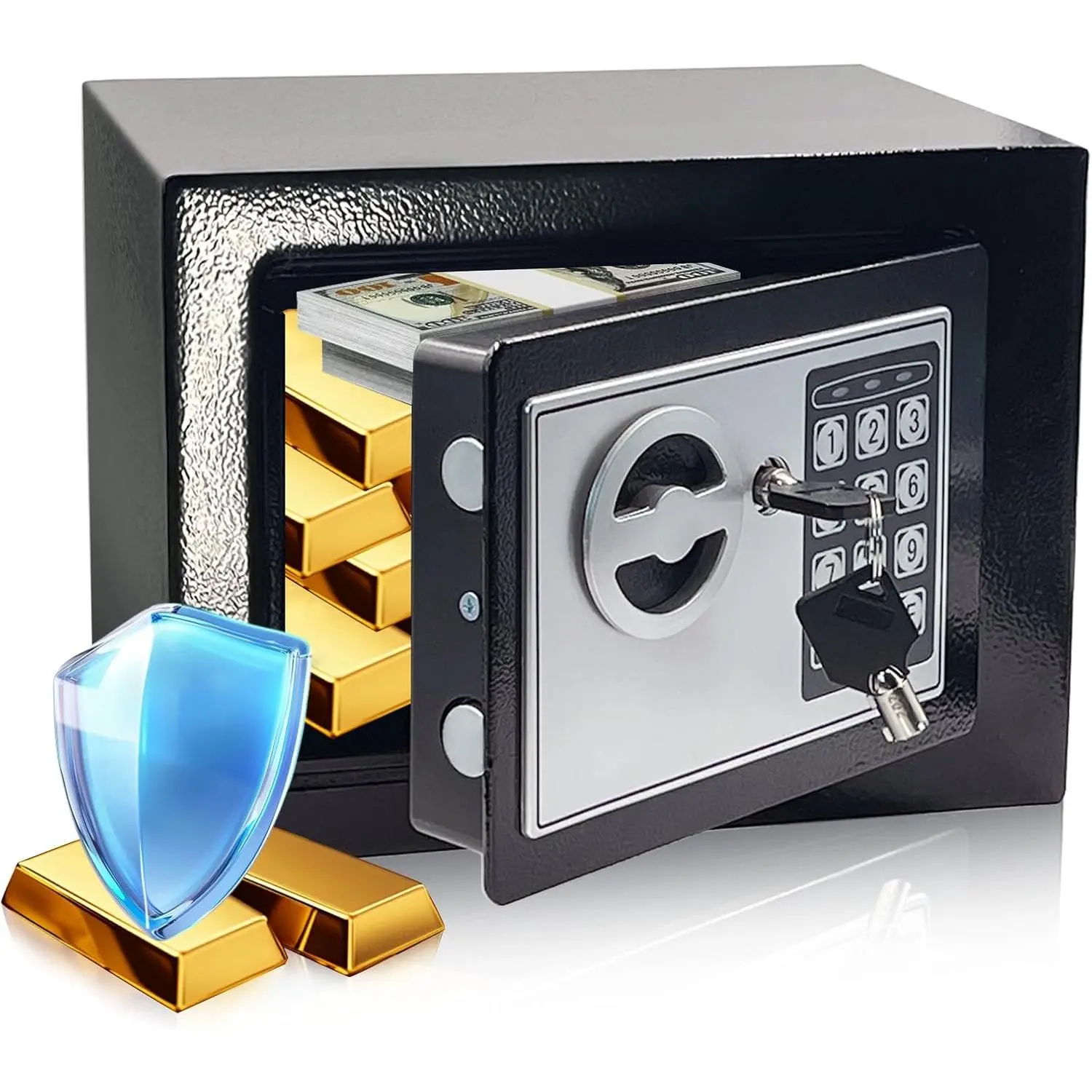 Small Money Safe Box, Security Safety Lock Box for Dorm, 0.23 CuFt Mini Kids Cabinet Safe for Home Use, Hidden Wall Personal Safe with Keys & Code for Money Cash Jewelry Gun Office Hotel,home essentials