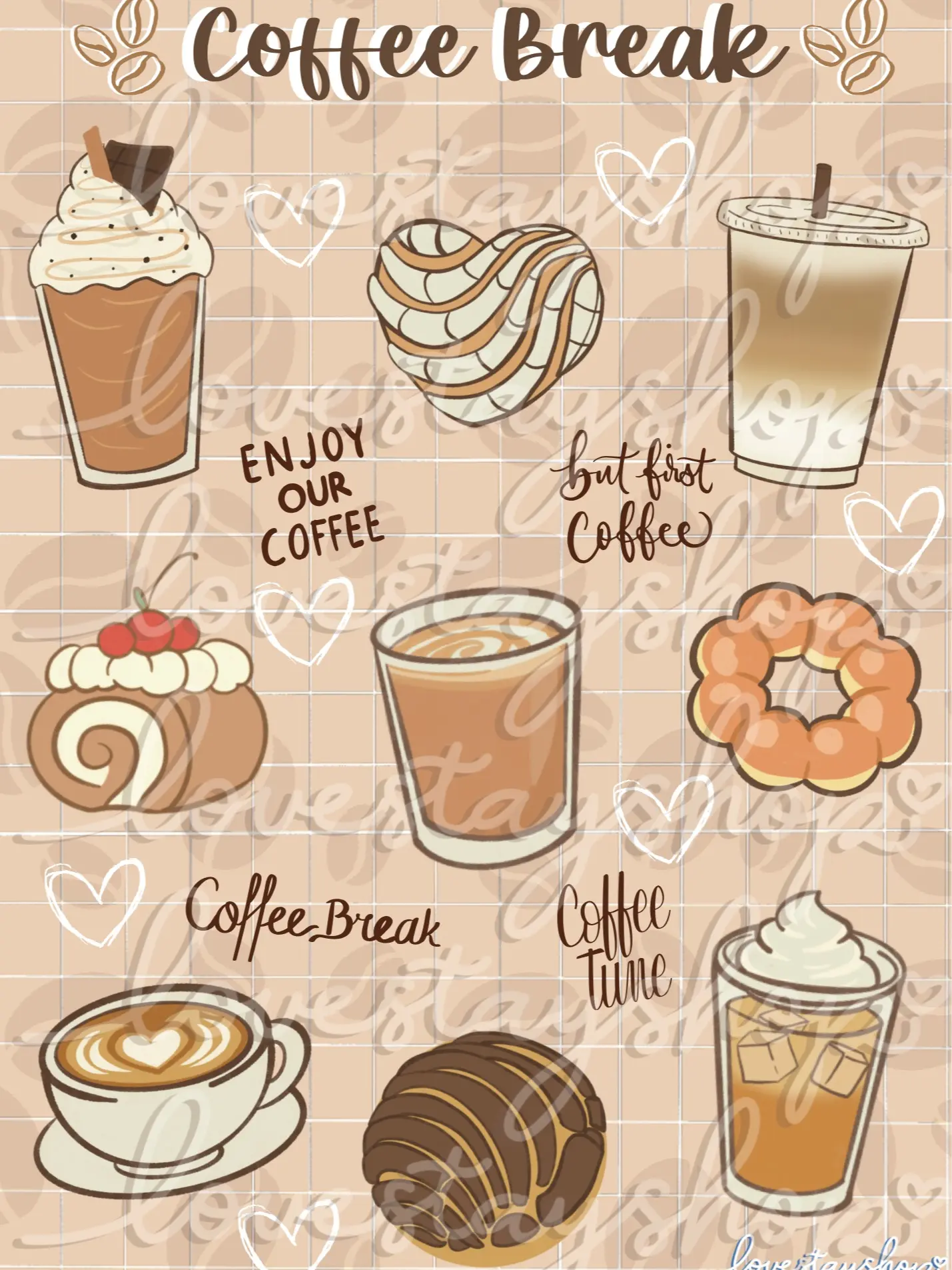 Coffee Break Sticker Sheet – Cozy Neutral Cafe Stickers