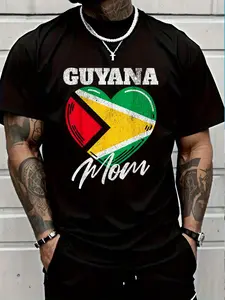 100% Cotton This Mom Loves Guyana T-Shirt Women's Men's Graphic Tee Crew Neck summer vacation Tops