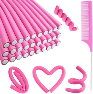 30PCS 9.45" Flexi Rods Curlers Set for Short and Long Hair, No Heat Foam Rollers with Steel Comb.