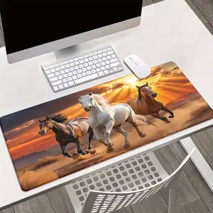 1pc Large Extended Gaming & Office Desk Mat - XXL Mouse Pad & Keyboard Surface with Three Galloping Horses Sunset Design, Non-Slip Base, HD Printed Workspace Decor for PC, Computer, Gaming Setup - Ideal Gift for Gamers & Professionals, Gaming Desk Accesso