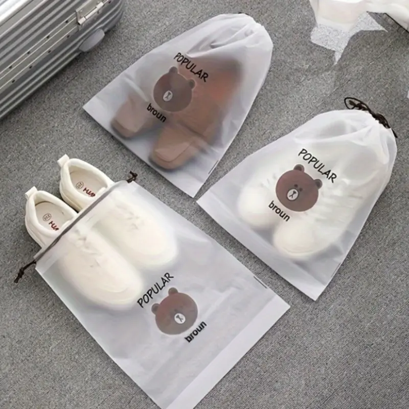 5pcs Bear Shoe Storage Bags, Dustproof Moisture-Proof Drawstring Pouches, Student Dormitory Separated Shoe Bags, Travel Bags, Travel Organization Pouch