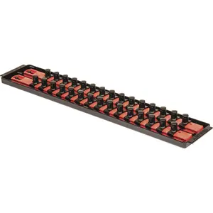 18-Inch Socket Boss 2-Rail 1/2-Inch-Drive Socket Organizer with Twist Lock Secure Hold, Toolbox Drawer Tray, Red - Made in USA