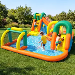 VOWNER Bounce House Double Slides for Kids 3-10, Large Bounce Castle with Air Blower Pool, Jumping, Climbing, Balls, Ring Toss, Inflatable Water Park for Birthday Party Holiday Outdoor Indoor