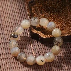 【Moss agate】14mm Moss agate bracelet,Men's and Women's Jade Crystal Bracelet