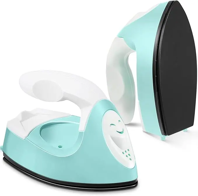 Mini Craft Iron Mini Heat Press Small Iron 3.93 x 2.36 x 2.76 in Portable Handy Tiny Flatiron with Charging Base Accessory for Fuse Bead Patch DIY Heat Transfer Vinyl(Mint Green)