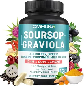 Soursop Graviola Capsules with Elderberry, Turmeric, Ginger, Milk Thistle, Tart Cherry and More - 120 Capsules for 4 Months Supply