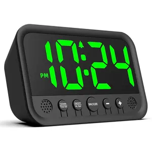 Small LED Digital Clock for Bedroom, Loud Alarm Clock for Heavy Sleepers Adults, Teens | Plug-In Electric Desk Clock | Simple Bedside Nightstand Clock with Adjustable Volume/Brightness/Snooze – Green wall display Decor Set Red