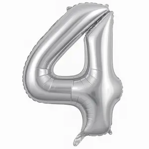 Oversized Silver Number 4 Metallic Balloon