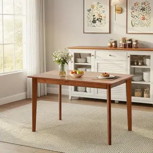 47-Inch High-Quality Solid Pine Wood Dining Table 4-Seater Modern Minimalist Design with Knot-Free Surface, Easy Assembly, Dark Brown - Ideal for Kitchen, Cafe & Office