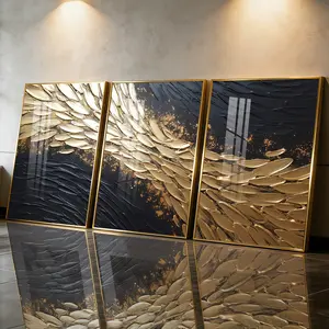 3Pcs Aluminum Alloy Framed Painting, Abstract Gold And Black Texture Picture, Modern Art Design, Home Decoration For Living Room, Bedroom, Office, Restaurant, Hallway Wall Decor, Odorless Print Artwork, Luxury Perfect Gift For Friends And Family