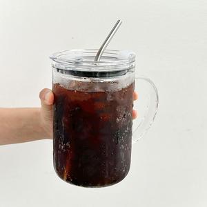 Glass Cup with Straw & Lid, 33.81 Ounces Heavy Duty Glass Water Cup, Iced Coffee Cup, Washable Portable Convenience Straw Drinking Cup for Home & Office Use, Summer Gift for Friend, Traveling Gadgets, Summer Cool Bottle Mug, Drinkware