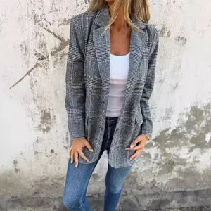 2025 Autumn and Winter Cardigan Jacket Women's Casual Fashion Retro Plaid Lapel Suit