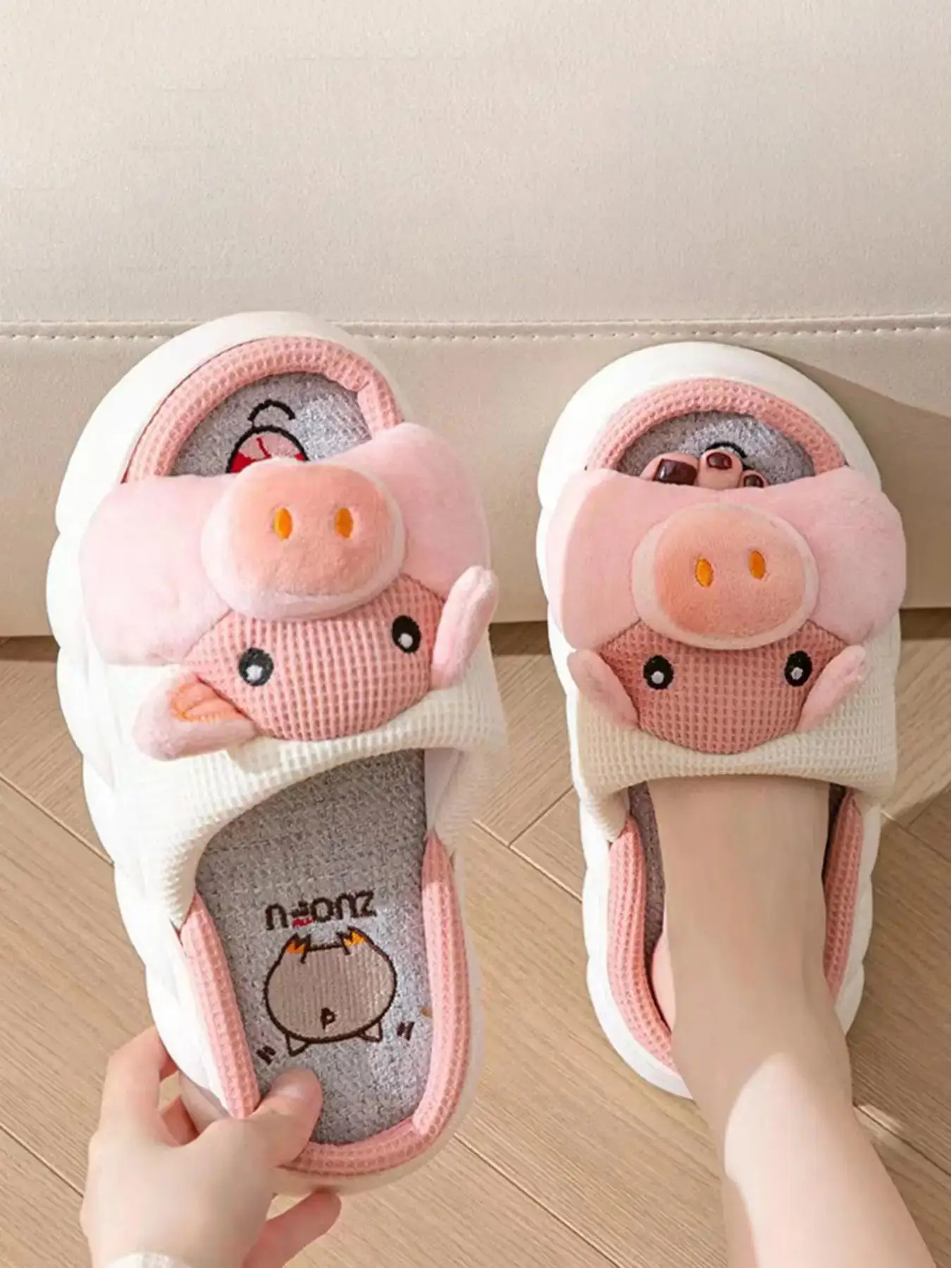 Valentine's Cozy Corner Valentine's Home Cute Animal Design Plush Comfortable Thick Sole Foam Soft Slippers, Open Toe Indoor Shoes for Bedroom and Liv