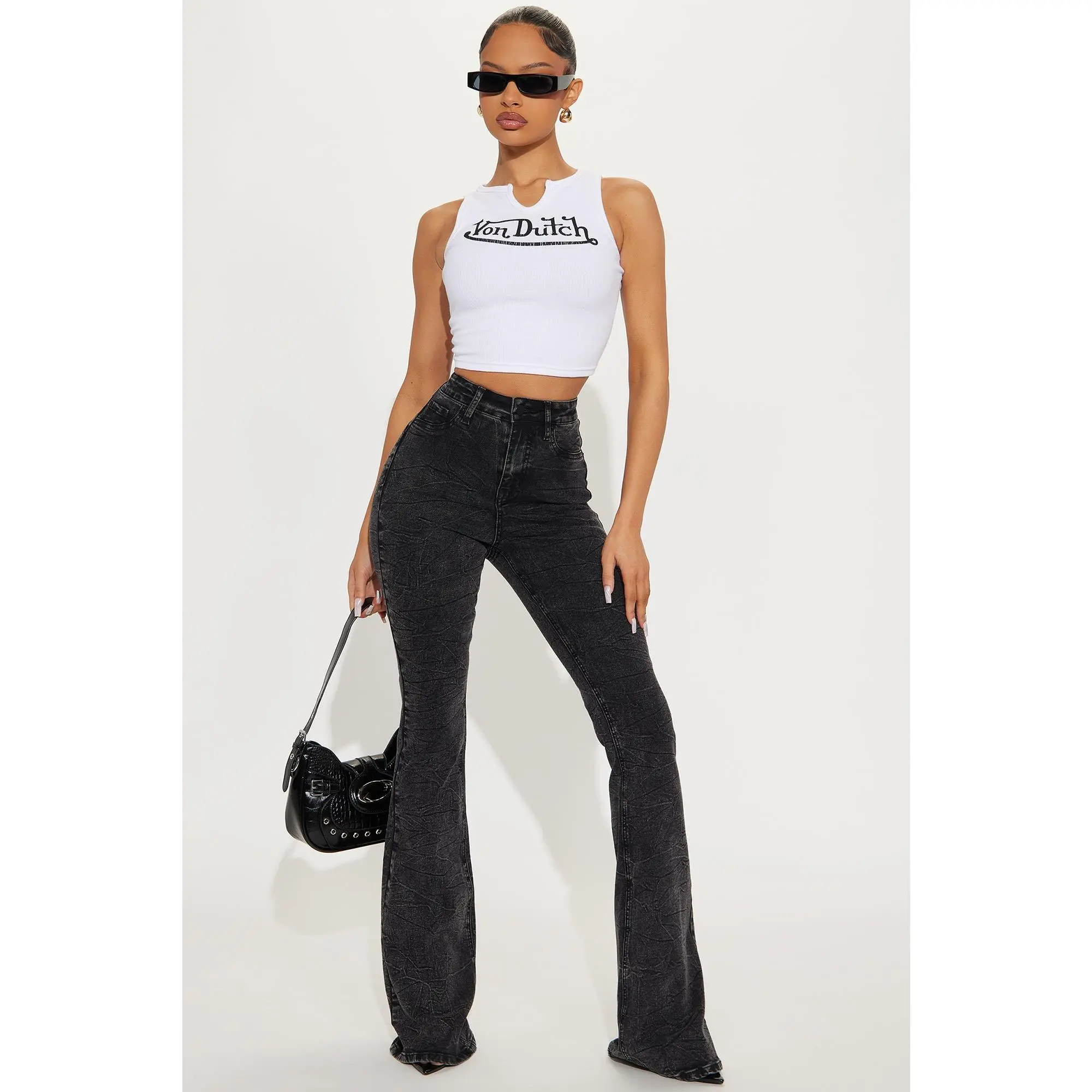 Tall Audrey Booty Lifting Stretch Flare Jeans - Acid Wash Black