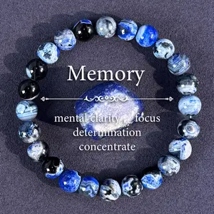 Blue Fire Agate Bracelet 8mm Natural Relax Beads for Clear Mind Perfect Gift for Family & Friends Mental Clarity Focus Determination Concentrate