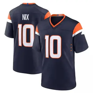 Denver Nix 10 Navy/Orange/White Football Player Game Jerseys, Sports Stitched T-shirts Top for Men Women Youth Boys Girls