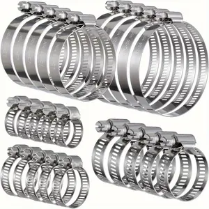 25-Piece Stainless Steel Adjustable Hose Clamps Set, Five Sizes 10-76mm, Industrial Piping, Auto Repair, Plumbing Universal Use