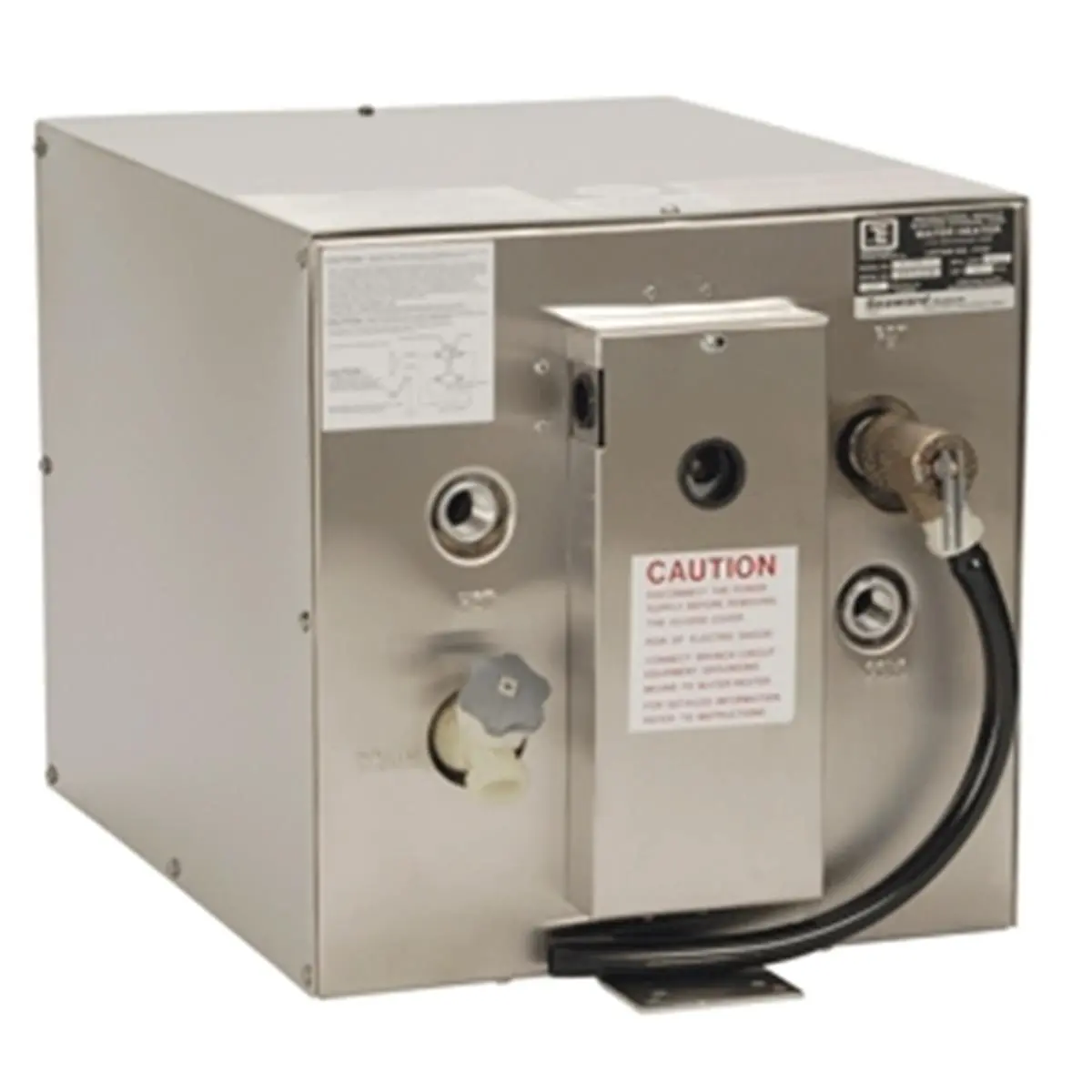 212 MAIN Whale Marine Seaward 6-Gal Hot Water Heater with Rear Heat Exchanger, Stainless Steel, Boating, High Corrosion Resistance, Heats Water, Ease-Of-Use Rugged Design, Modern Stainless Steel Finish, Reliability