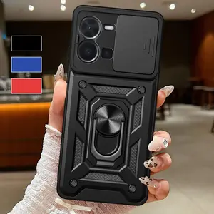 Shockproof Slide Camera Lens Bumper Armor Phone Case, Full Body Rugged Shockproof Phone Cover, Protection, Phone Accessories for Vivo Y36 Y35 Y29S Y28 4G Y27 4G Y22 Y19S Y17S Y16 Y04, Protective