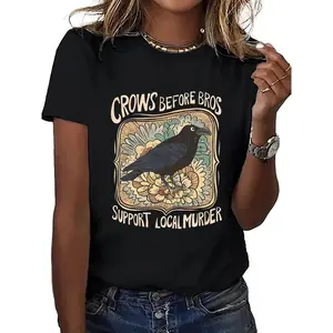 [Creative Crow Letters Tee] Soft and Comfortable Creative Printed Crow Letters T-shirt - Casual Daily Wear, Short-Sleeved, High Quality
