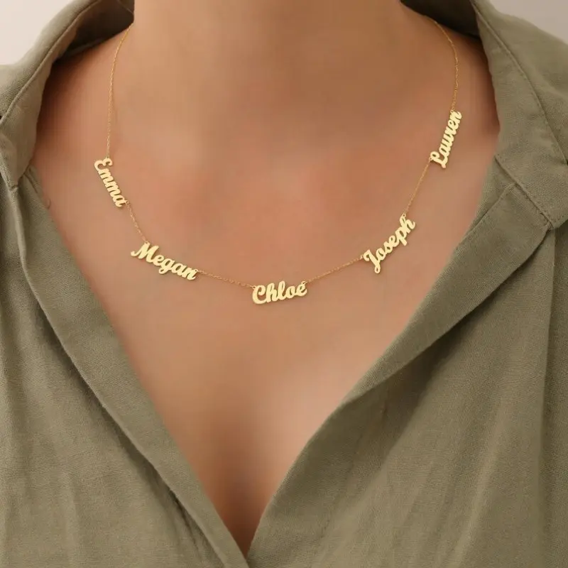 Elegant 18K Golden Plated Plated  Necklace - 5-Name Family Jewelry for Mom, Grandma - Valentine'S Day Gift, Everyday & Special Occasion Wear, Minimalist Design, Durable Chain, Personalized Gift, Sentimental Gift, Simple Style, Highquality Chain