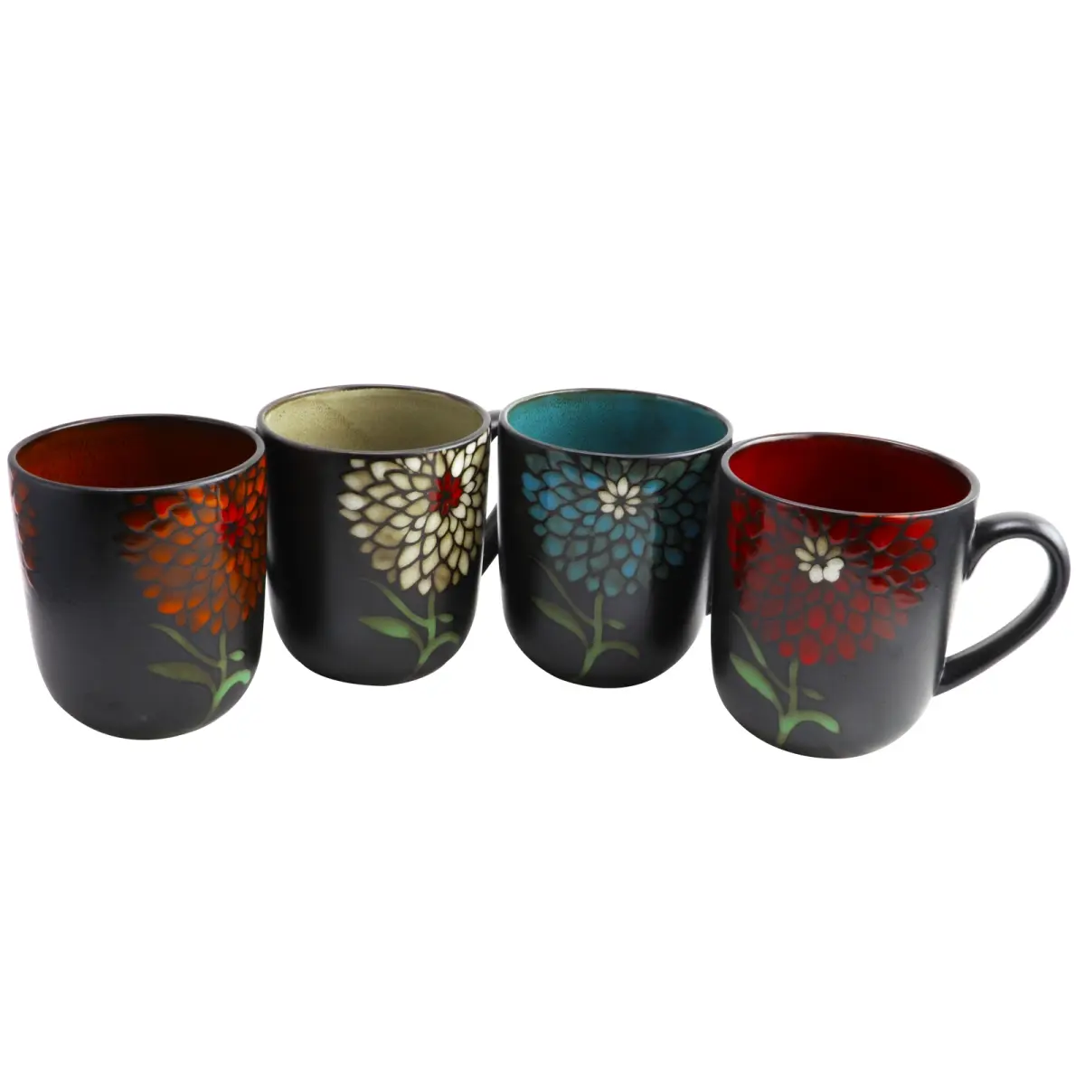 Gibson Home Floral Stoneware Washable Mugs - 16oz, 4-Piece Set, Kitchenware Drinkware Cups for Daily Use