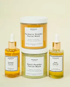 Vegan Organic Turmeric Moisturizing Skin Repair Skincare Kit for Male - Blemish-Fighting, Brightening Cleansing Set with Cleanser, Serum, Powder, Mask for Radiant Complexion, All Skin Types