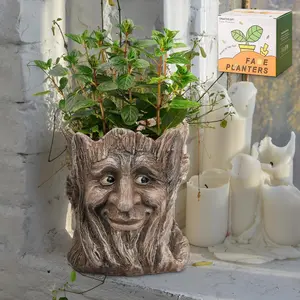 Funny Smile Face Planter with Drainage Hole, Head Plant Pot for Succulents Indoor Outdoor Decor, Gift for Men Women (Brown Man)