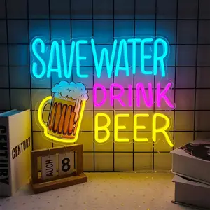 Save Water Drink Ber Neon Sign LED Bar Neon Lights for Wall Decor Dimmable Neon Bar Signs for Home Bar Man Cave Pub Restaurant Bistro Club Party Decorations