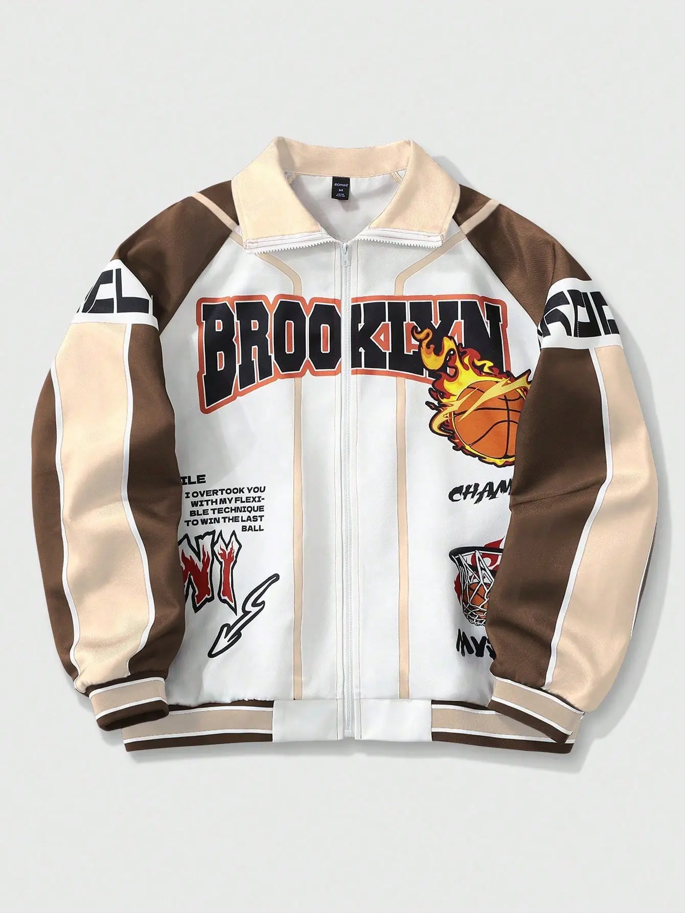LALUZ Graffiti Pattern Zip-Up Long Sleeve Jacket Pink Graphic Contrast Color Prep Spring Casual Y2K Streetwear Trendy Outerwear